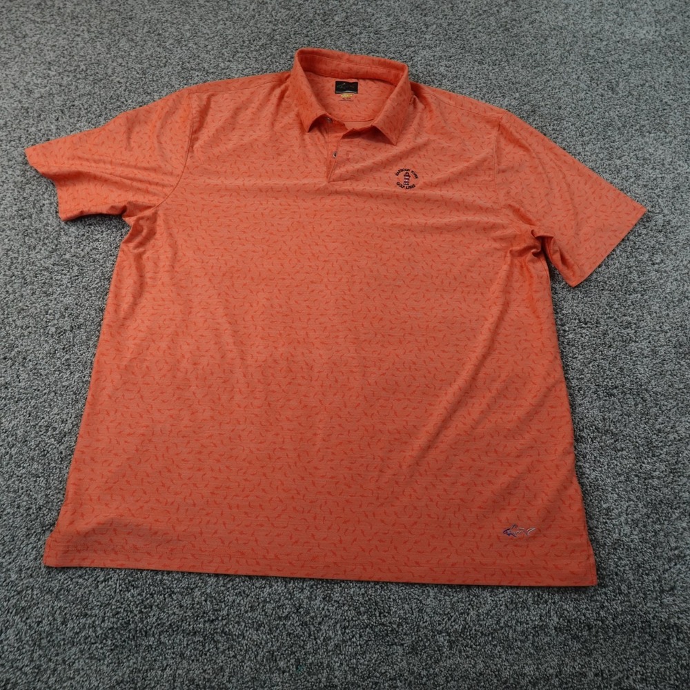 Greg Norman Polo Shirt Mens XL Orange Harbour Town Golf Links Shark Performance